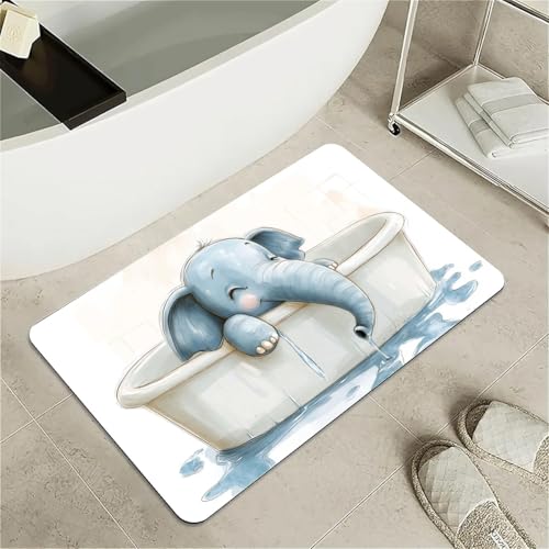 Bath Mat Rug,Happy Cute Elephant Non Slip Quick Dry Super Absorbent Thin Bathroom Rugs Fit Under Door-Easy to Clean Bathroom Floor Mats-Shower Rug for Shower Sink Bathtub(20" x 31"in) - color: Happy Cute Elephant, size: 1'8" x 2'8" (Rectangular)