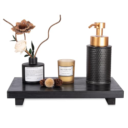 Bathroom Tray Wood Riser Kitchen Decor Soap Holder, 11.8" x 7" Black | Waterproof, Easy Clean, Wooden Pedestal Stand Accessories for Office Desk, Bathroom, Vanity, Counter, Sink - color: Black, size: 11.8" x 7" x 1.6"
