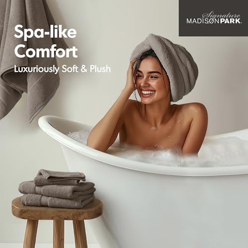 Madison Park 800GSM 100% Cotton Bathroom Bath Towel Set of 8, Mocha | Long Staple, Highly Absorbent, Durable Hotel Spa Quality, Quick Dry, Double Stitched Hems, Lint Reducing, OEKO-TEX Certified - color: Mocha, size: Multi-Sizes