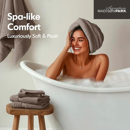 Madison Park 800GSM 100% Cotton Bathroom Bath Towel Set of 8, Mocha | Long Staple, Highly Absorbent, Durable Hotel Spa Quality, Quick Dry, Double Stitched Hems, Lint Reducing, OEKO-TEX Certified - color: Mocha, size: Multi-Sizes