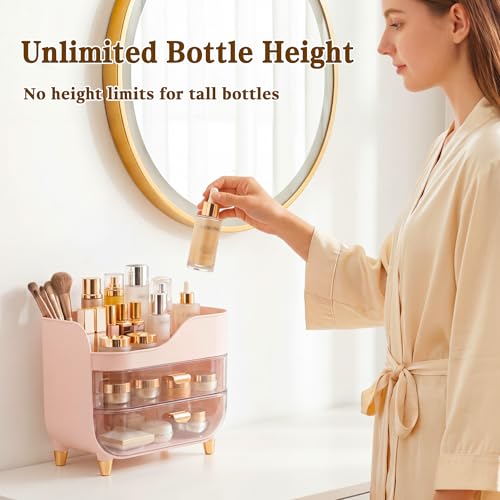 Makeup Organizer for Vanity with Large Smooth Drawers Extra Large Skincare Organizer for Bathroom Countertop and Dresser, Crystal Clear Cosmetic Storage Display Case for Beauty Products