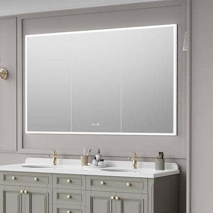 Recessed Medicine Cabinet with Mirror 60"x36" Medicine Cabinet Mirror | Lighted Medicine Cabinet, Bathroom Medicine Cabinet with Mirror, Adjustable Shelves, Defogger, Outlets, USB, Dimmable - size: 60x36 Inch-Recessed
