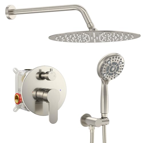SR SUN RISE Shower Faucet - 12 Inch Multifunctional High Pressure Shower Head System with Handheld Shower Head Fixtures - Valve Included - Brushed Nickel - color: Brushed Nickel, size: 12 Inch