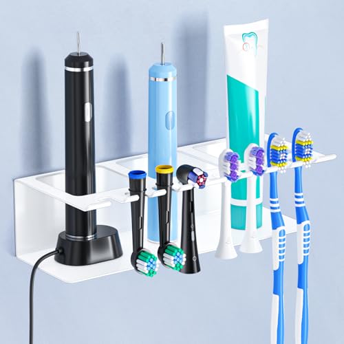 Toothbrush Head Holder, Electric Toothbrush Holders Wall Mount,White,Large | Metal Tooth Brush Holder for Shower, Electric Head Holder Storage, Adhesive Toothbrush and Toothpaste Holder for Bathroom - color: White, size: Large