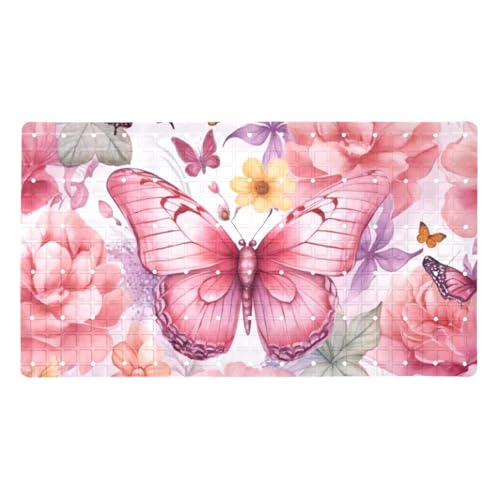 Bath Tub Mat Non Slip 15.1 x 26.8 Inch, Watercolor Seamless Pink Butterflies Eco Friendly Bathmat with Suction Cups Drain Holes Shower Tub Mats - color: Multi 10