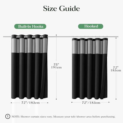 Black Hook Free Waffle Shower Curtain & Snap-in Fabric Liner,72x75 | Less Time to install, 3 in 1 Fabric Shower Curtain and Liner Set with Magnets, Mesh Top Window, Shower Curtains for Bathroom - color: A Black, size: 72"W x 75"L (Pack of 1)