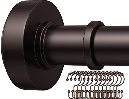 Bronze Shower Rod with 12 Hooks, 18-79 Inches, Fits 20-78 Inch Spaces (Ideal for 72" Wide Bathrooms), No Drill Rust Resistant Spring Rod for Bathroom - color: Bronze, size: 18-79 inch with hooks
