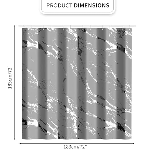 Gray Marble Shower Curtain Set with Silver Metal Hooks, Fabric Shower Curtain for Bathroom, Modern Luxury Bathroom Curtain, Water-Resistant Polyester Bath Curtain, 72 x 72 Inches - color: Silver Gray, size: 72"W x 72"L (Pack of 1)