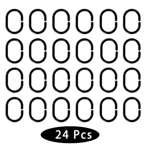Plastic Shower Curtain Hooks C Shape Shower Curtain Rings for Bathroom Shower Rod Window Curtains Hanger (Black, 24pack) - color: Black, size: 24pack