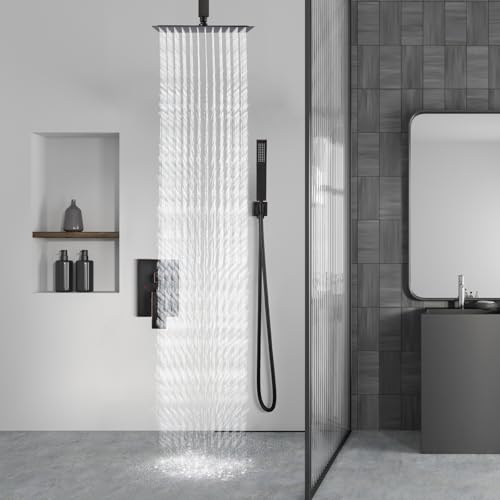 Aolemi Ceiling Shower Faucet with Handheld 12 Inch Head Oil Rubbed Bronze | Shower Valve and Trim Kit,SUS304 Rain Head and Handle Set System,All Metal,Bathroom, Handheld Spray - color: Bronze, size: 12 Inch Ceiling Shower Head