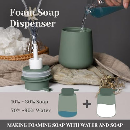 INGOFIN Ceramic Foaming Soap Dispenser - 12oz Foam Hand Soap Dispenser Bathroom, Modern Dish Soap Bottle with Pump for Kitchen, Matte Green - color: Matte Green
