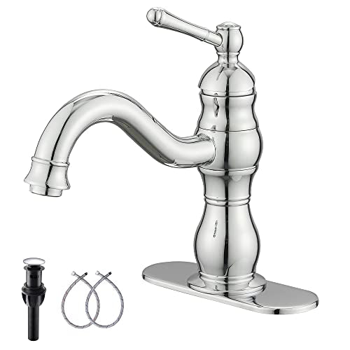 Chrome Bathroom Faucet GGStudy 360° Swivel Bathroom Vanity Faucet Single Handle One Hole Bathroom Sink Faucet Basin Matching Pop Up Drain with Overflow - color: Chrome, size: Short