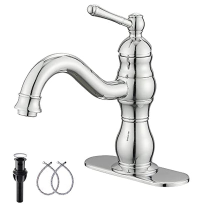 Chrome Bathroom Faucet GGStudy 360° Swivel Bathroom Vanity Faucet Single Handle One Hole Bathroom Sink Faucet Basin Matching Pop Up Drain with Overflow - color: Chrome, size: Short