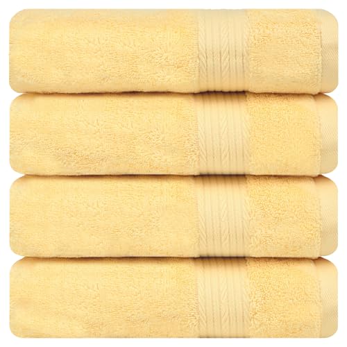 100% Cotton Bath Towels 30x54 Inches, 600 GSM, Soft & Absorbent, Set of 4, Yellow - color: Yellow, size: Bath Towel Set of 4