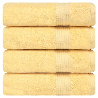 100% Cotton Bath Towels 30x54 Inches, 600 GSM, Soft & Absorbent, Set of 4, Yellow - color: Yellow, size: Bath Towel Set of 4