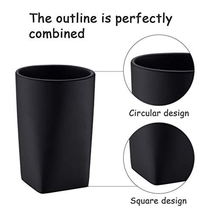 Resin Matte Black Bathroom Tumbler Cup Holder - Modern Design for Bathroom/Office, Holds Toothbrushes, Make-up Brushes