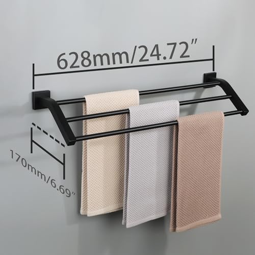 Alise GK9009 SUS304 Stainless Steel Bathroom Double Towel Bar Towel Rack Hanger (Matte Black, 24-Inch(3-Bars)) - color: Matte Black, size: 24-Inch (3-Bars)