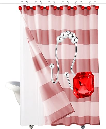 Shower Curtain Hooks Rings for Bathroom, 12PCS Double Hooks Glide Anti Rust Crystal Rhinestones Shower Curtain Rings Hangers for Shower Curtains, Clothing, Towels, etc. (Clear) (Red) - color: Red