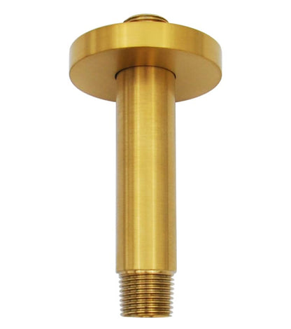 Shower Arm and O-Ring Flange, 3 inch, Solid Brass, Round, Both Soldered 1/2 NPT Tapered Threads, Straight Shower Arm Extension, Ceiling Shower Head Arm for Rainfall Shower (Brushed Gold) - color: Brushed Gold