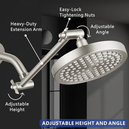 Voolan 11 Inch Shower Extension Arm with Lock Joints, Adjustable Height and Angle, Premium Solid Brass Anti-leak (Brushed Nickel) - color: Brushed Nickel