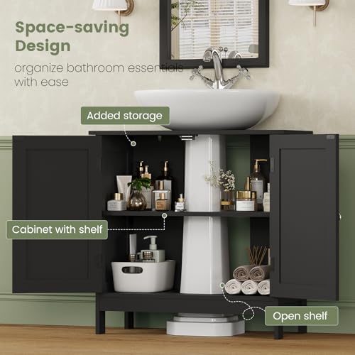 Iwell Pedestal Sink Storage Cabinet with 2 Doors and Shelf, Under Sink Cabinet, Bathroom Sink Cabinet with U-Shape, Black - color: Black Undersink