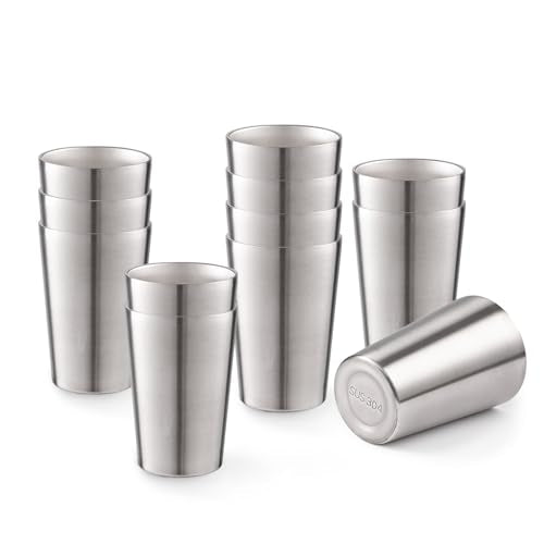 12 Pack 12 oz Stainless Steel Insulated Cup, Double Wall Vacuum Small Metal Cup, Reusable Camping Cups Unbreakable Indoor Outdoor for Party, Home, Office, BBQ, Silver - color: Silver, size: 12PC-12OZ