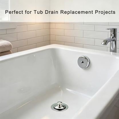 WELSAN Bath Tub Drain Kit, Lift & Turn Bathtub Drain Stopper, Chrome Plated | All Metal, Single Hole Overflow Faceplate, Fine/Coarse Thread Conversion Twist Trim Kit, For 1-3/8" and 1-1/2" Bathtub Drains - color: Chrome Plated