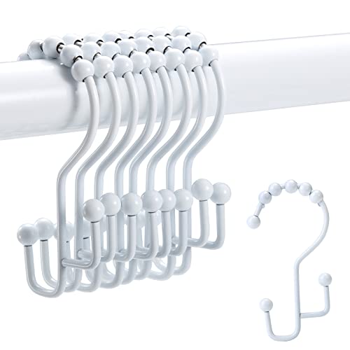 Shower Curtain Rings, SUTINE Double Shower Curtain Hooks, Rust-Resistant Metal Shower Curtain Rings, Free Sliding Stainless Steel Shower Hooks for Shower Curtains & Liners, 12pcs-White - color: White