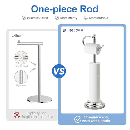 RUMOSE Toilet Paper Holder Stand for Floor Free Standing, Chrome | Bathroom Freestanding Toilet Tissue Roll Holder with Storage, Adjustable 17-25 Inch, Rustproof, SUS304 Stainless Steel - color: Chrome