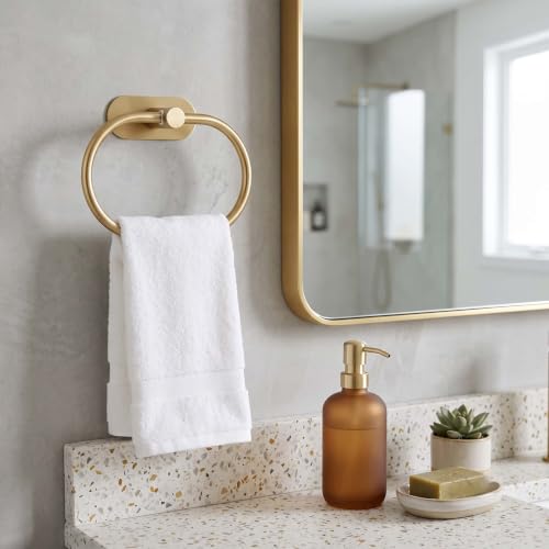 Towel Ring Self Adhesive No Drill Hand Towel Holder for Bathroom SUS 304 Stainless Steel Brushed Nickel (Gold 2 Pcs) - color: Gold(2 Pcs)