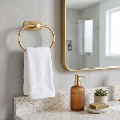 Towel Ring Self Adhesive No Drill Hand Towel Holder for Bathroom SUS 304 Stainless Steel Brushed Nickel (Gold 2 Pcs) - color: Gold(2 Pcs)