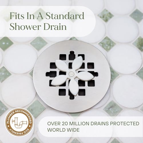 Shower Drain Hair Catcher – Disposable Bathroom Hair Trap, Easy to Install in Shower Drain Cover, Helps Prevent Clogs – As Seen on Shark Tank – White Flower (2-Pack) - color: White Flower, size: 2 Count