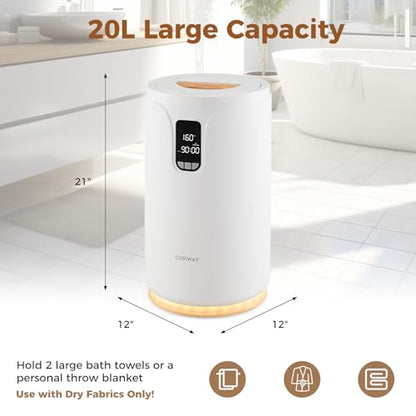 COSTWAY 20L Towel Warmer Bucket, Blanket Warmer with RGB Light, 30/60/90 Min, 0.5-24H Adjustable Delay Timer, Updated Towel Heater for Spa, Fits up to Two 45” x 70” Oversized Towels, Bathrobes