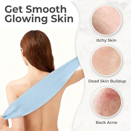 3D Wave Weave Japanese Exfoliating Washcloth, Long Exfoliating Back Scrubber for Shower, Hygienic Body Scrub Towel, Korean Style, Aqua (Normal) - color: Sky Blue