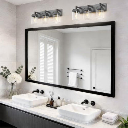 Matte Black Bathroom Light Fixtures, Modern Vanity Lights with Clear Glass Lamp Shade, Bathroom Lighting Fixtures Over Mirror, Restroom Vanity Lighting Fixture, 3-Light 22 Inch - color: Blakc, size: 3-Light