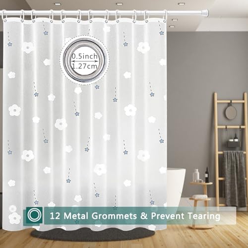 Shower Curtain Liner, 100% Waterproof Peva Shower Curtains with 3 Duty Heavy Bottom Magnets and 12 Rust Proof Grommets, 72x72 Weighted Shower Liner for Shower Stall, Bathtubs - color: Flowers and Stars