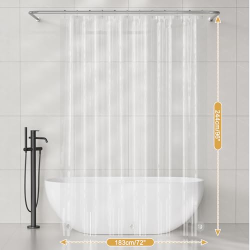 AmazerBath Shower Curtain Liner 2 Pack, 72 x 96 Inches Extra Long PEVA Plastic Shower Liner with 3 Weighted Stones and 12 Rustproof Metal Grommet, Lightweight Waterproof Shower Curtain - Clear - color: Clear, size: 72"W x 96"L (Pack of 2)