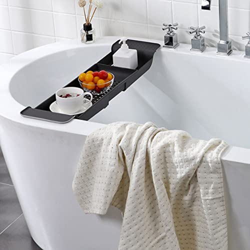 Expandable Bathtub Caddy, Multifunction Bath Tray with Secure Grips for Tub Edge, a Bathtub Organizer Rack with Dedicated Book Wine Phone Holder Bathtub (Gray) - color: Gray