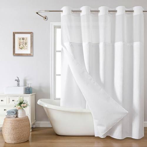 eachope X-Long No Hook Waffle Weave Shower Curtain Set, 71x80 White | Bath Curtain with Snap-in Liner & See-Through Top Window,Water Repellent & Washable,Hotel Spa Luxury for Home,RV or Apt - color: White, size: 71"W x 80"L (Pack of 1)