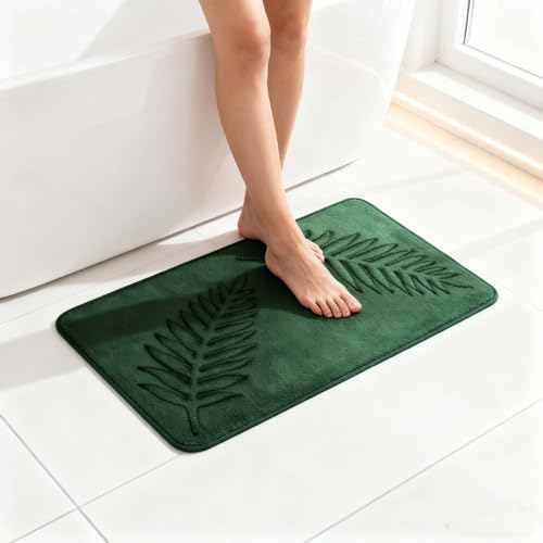 Memory Foam Bath Rugs Leaf Bath Mat Non-Slip Strong Water Absorbent Plush Microfiber Bath Mat Rug Super Water Absorbent Machine Washable Bath Rugs for Bathroom, Tub (16 * 24 inch) - size: 16*24 in
