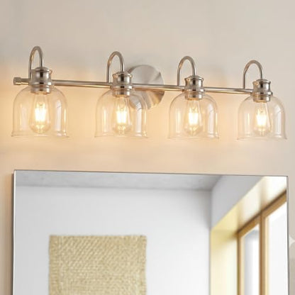 URSOLA 4 Lights 32" Bathroom Vanity Light Fixtures, Brushed Nickel Traditional Classic Vanity Light with Clear Glass, Bathroom Lighting Fixtures Over Mirror - color: Brushed Nickel, size: 4 Lights