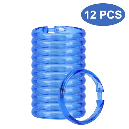 Blue Shower Curtain Hooks - 12 Pcs Circular Plastic Shower Curtain Rings for Bathroom - O Shaped Transparent Blue Shower Hooks Rings for Shower Curtain Rod - color: Transparent Blue