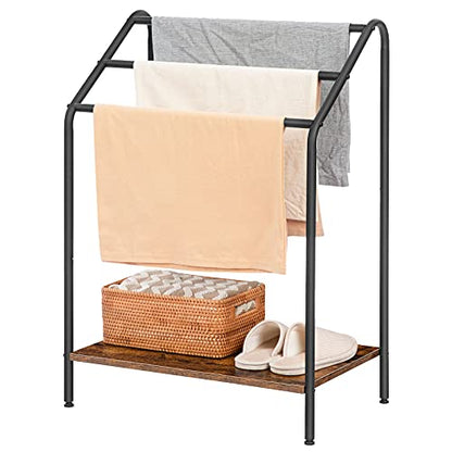 HOOBRO Freestanding Towel-Rack for Bathroom, 3 Tier Blanket Rack for Living Room, 23.6" L x 14.2" W x 33.9" H, Quilt Blanket Ladder Holder, Drying and Display Rack, Rustic Brown and Black BF63LB01 - size: 23.6"L x 14.2"W x 33.9"H
