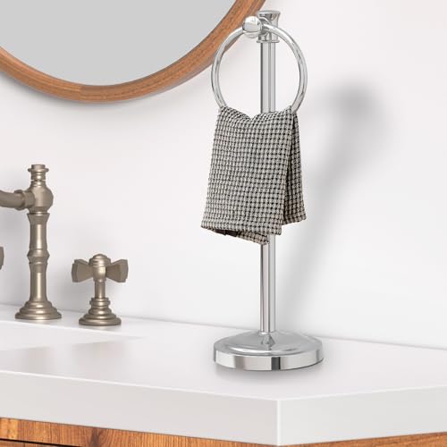 Hoimpro Hand Towel Holder Free Standing Towel Bar Polished Chrome | Hanging Floor Hand Towel Rack Ring,for Bathroom Kitchen Vanity Countertops, Hardware Accessories SUS 304 Heavy-Duty Base - color: Chrome