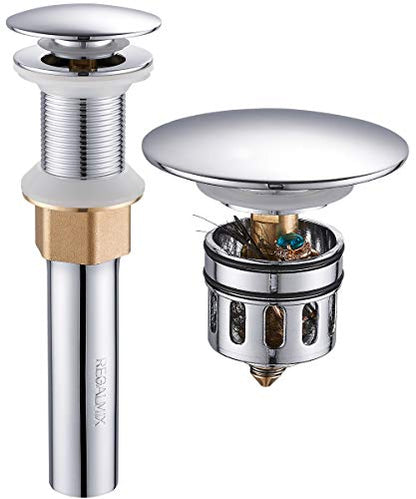 Bathroom Sink Drain, Vessel Sink Pop Up Drain with Detachable Basket Stopper,Anti-Explosion and Anti-Clogging Drain Strainer, Sink Drain Assembly Without Overflow Polished Chrome, REGALMIX RWF082A - color: Chrome, size: Without Overflow