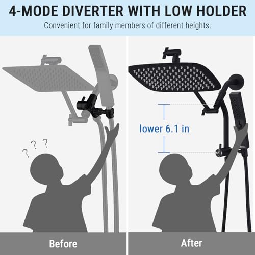 G-Promise 10 Inch All Metal Rain Shower Head with Handheld (Matte Black) | Suits Every Height, Pause Mode Diverter, Massage Mode Handheld, Full Body Coverage, Easy to Install, Modern Bath Upgrade - color: Matte Black, size: 10 Inch