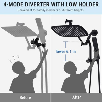 G-Promise 10 Inch All Metal Rain Shower Head with Handheld (Matte Black) | Suits Every Height, Pause Mode Diverter, Massage Mode Handheld, Full Body Coverage, Easy to Install, Modern Bath Upgrade - color: Matte Black, size: 10 Inch