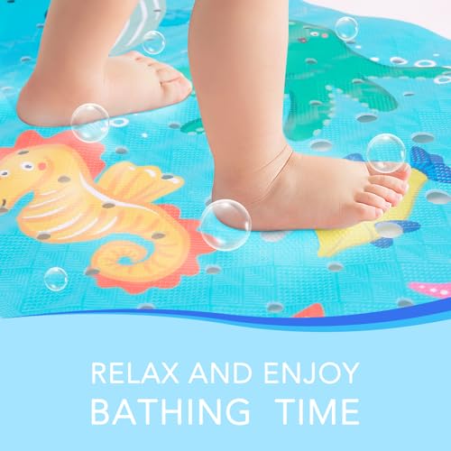 PRATIQUE Kids Bath Mat for Tub Non Slip，40 X 16 Inch Extra Long Kids Bathtub Mat Ocean Bathtub Shower Mat Safety Anti Slip with Suction Cups and Drain Holes, Machine Washable（Blue Whale） - color: Blue Whale