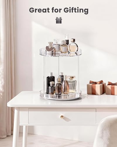 Lolalet 360 Degree Rotating Acrylic Perfume Organizer Stand, 2 Tiers Clear Perfumes Holder Display Rack, Makeup Skincare Organization for Vanity Bathroom Countertop -Medium, Clear - size: Medium