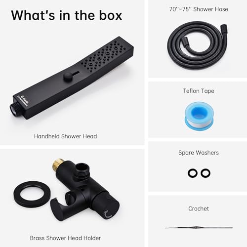 G-Promise All Metal 3-Function Handheld Shower Wand | Built to Last, Easy Install, with On/Off Switch Holder, Extra Long Hose, Modern Upgrade - color: Matte Black, style: Square